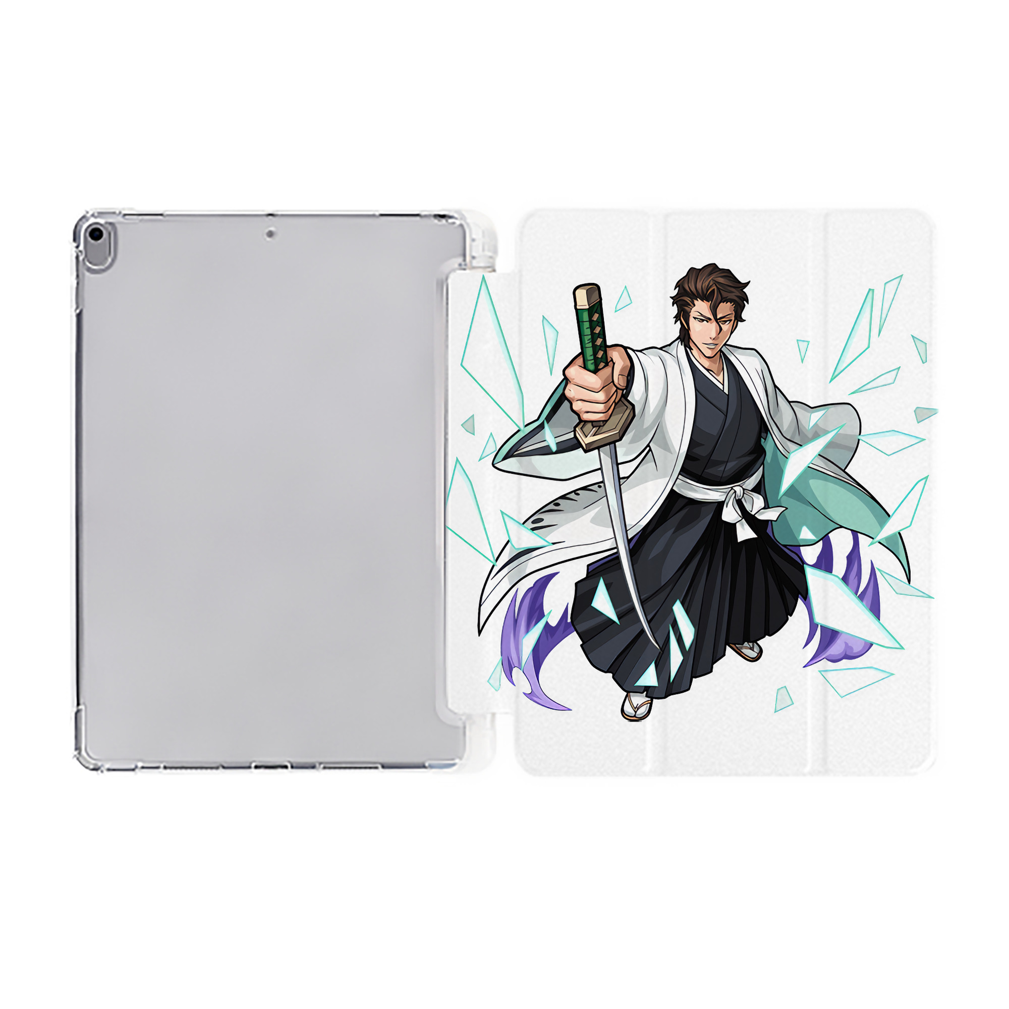 （画像用） ブリーチ 藍染 惣右介（あいぜん そうすけ） BLEACH Aizen Sousuke IPad ケース ペン収納付き 三つ折りスタンド PUレザー×シリコン 対応機種9.5/10.5/10.9インチ